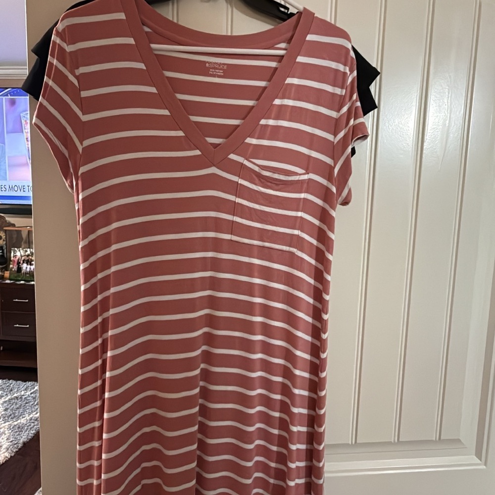 Striped V-Neck Dress in Pink and White